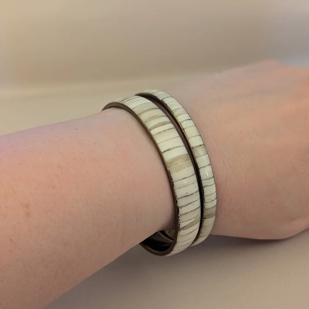 Vintage Brass and Bone Boho Bangle‎ Bracelets